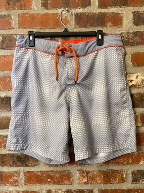 U36 - Free Country Light Gray Swim Board Shorts with Orange Drawstring